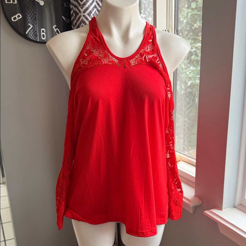 Red Lace 3/4 Sleeve Top